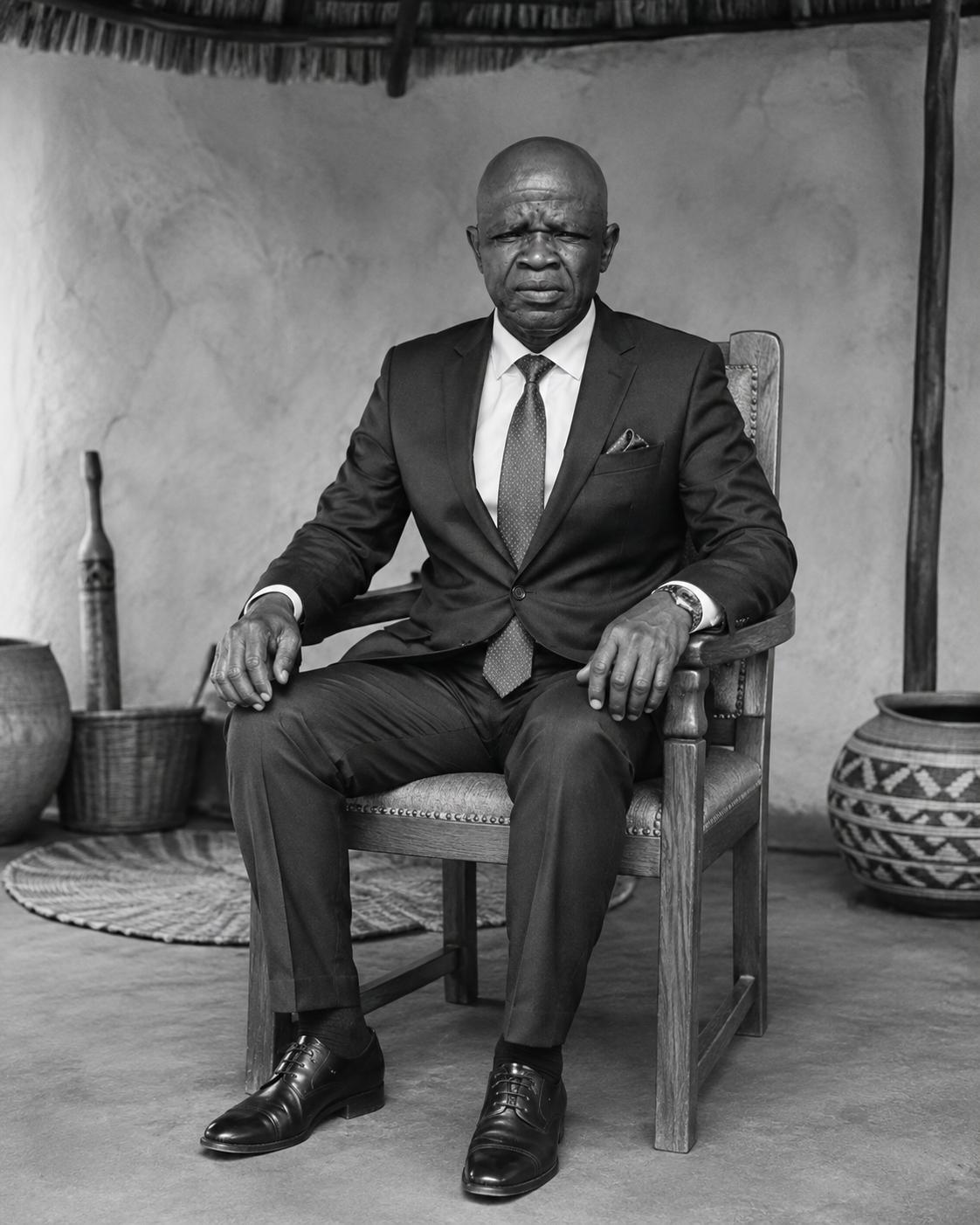Mr. Mapolokwane Aubrey Mahasha, current Chief of Mothomeng Village, seated in formal attire